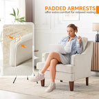 VINGLI Mid-Century Modern Accent Chair, Beige Upholstered Armchair Comfy Sofa Chair Reading Chair High Back for Living Room Bedroom Furniture Apartment