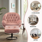 Set of 2 360° Swivel Modern Velvet Accent Chair with Ottoman | Mid-Century Button Tufted Lounge Chair for Living Room & Bedroom, Pink