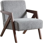 Bonzy Home Mid-Century Modern Accent Chair with Solid Wood Frame, Upholstered Armchair for Bedroom & Living Room,Reading Side Chair with Soft Lien Fabric Cushion,Easy Assembly,Light Grey