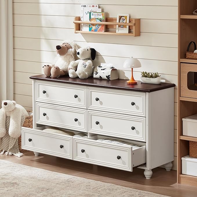 Farmhouse Dressers & Night Stand Set of 4, Wood 54" Wide Dresser & 35" Tall Chest of Drawers, 18" with Charging Station Nightstand Set of 2, Bedroom Furniture Dresser Set for Home Living Room Hallway