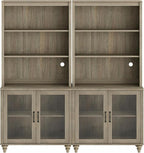WAMPAT 5 Tier Wooden Bookcase 72" Tall Bookshelf with Glass Doors,Large Farmhouse Display Book Shelf with Adjustable Shelves and Storage Cabinet for Living Room, Study Room, Bedroom, Wash Grey