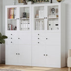 IRONCK Bookcase with Doors, Bookcases and Bookshelves with Drawers, 5 Tier Book Shelf with Acrylic Doors, Display Shelf for Living Room, Home Office, Study, White
