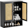 HITNET Wall Cabinet, Bamboo Medicine Cabinet with Rattan Doors and Adjustable Shelf, Bathroom Hanging Storage Organizer Over Toilet for Small Space (Black)