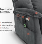 MCombo Large-Wide Dual Motor Power Lift Recliner Chair, Massage and Dual Heating for Elderly People, Infinite Position, Fabric R7166 (Dark Grey)