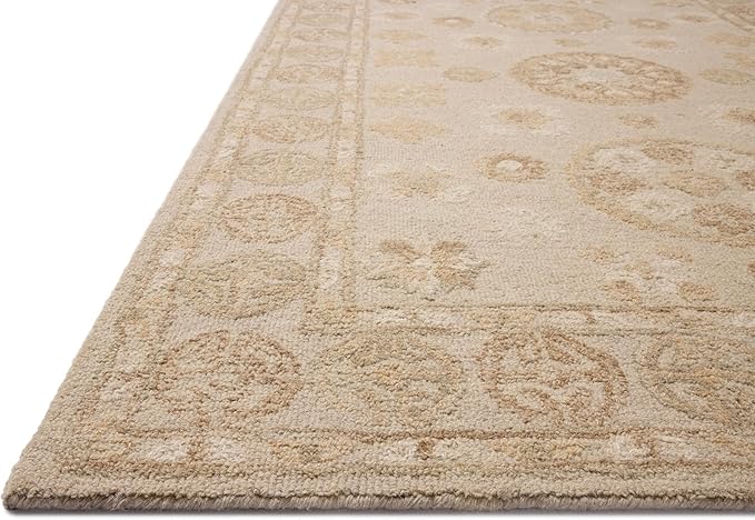 Loloi Chris Loves Julia Dorothea Collection DRT-03 Dove/Natural 5'-0" x 7'-6" Area Rug Wool Neutral Floral Living Room Bedroom Carpet