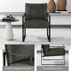 CANMOV Modern Accent Chair Set of 2, PU Leather Armchair with Metal Frame,Comfy Single Reading Chair with Soft Padded Backrest and Cushion for Living Room, Bedroom,Reading Room,Office,Dark Grey