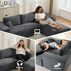 Modular Sectional Cloud Couch for Living Room,Modern Boneless Couche Set with Plush Corduroy,Comfy Floor Sofa with Memory Foam,Stupendous U Shaped Sofa,No Assembly Required,Grey