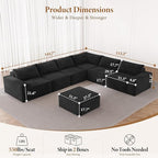 Vesgantti 143.7" Oversized Boneless Sectional Couch, Modern 6 Seater Modular Sofa with Ottoman & Deep Seat, Convertible Chenille Cloud Couches for Living Room, No Assembly Required, Black