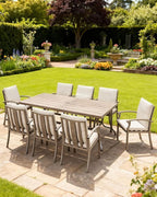 9-Piece Outdoor Dining Set, Aluminum Patio Dining Set with 2.2" Umbrella Hole, Outdoor Table and Chairs with Thick Cushions, Patio Furniture Sets for Decks, Lawn, Garden, Backyard, Limed Oak