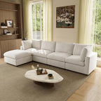 WJShome L Shaped Sectional Couch 134 Inch 4-Seater Modern Modular Sofa with Ottoman,Chenille Deep Seat Couches for Living Room, Bedroom and Apartment，Beige