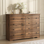 Dresser for Bedroom, 8 Drawer Dresser with Large Drawers, 55 Inch Wide Wood Chest for Living Room, Hallway, Walnut
