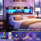 Unikito Headboard for Twin Size Bed with Storage Shelf, Head Board with 3 Outlets and 2 USB Ports, Headboards with RGB LED Light, Height Adjustable, Sturdy and Stable, Easy Assembly, Rustic Brown
