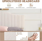 VECELO Full Size Beds Upholstered Platform Bed Frame with Height-Adjustable Teddy Fabric Headboard/Strong Wood Slats Supports / 7.9'' Under Bed Storage Space/Noise Free/No Box Spring Needed, Cream