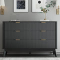 Fluted Dresser for Bedroom,49.6'' Modern Wooden Dresser with 6 Drawers, Bedroom Dressers, Natural Wood Chest of Drawers for Living Room, Hallway (Black)