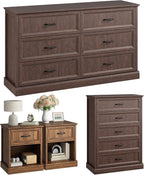 CARPETNAL Farmhouse Dresser and Nightstand Sets for Bedroom, 4 Pcs Bedroom Set, 5 Drawer & 6 Drawer Dresser and Nightstand Set of 2, Wood Chest of Drawers for Living Room, Entryway, Brown