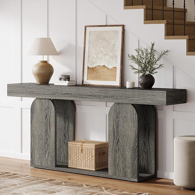 Tribesigns Farmhouse Wood Console Table, 70.9-Inch Entryway Accent Table with U-Shaped Base, 2-Tier Extra Long Sofa Tables for Entrance, Hallway, Living Room (Dark Gray)