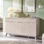OKD Fluted Storage Cabinet with Drawers, 60" Morden Buffet Sideboard Coffee Bar Cabinet with 4 Doors and 3 Drawers for Dining Room, Living Room,Hallway (White Alder)