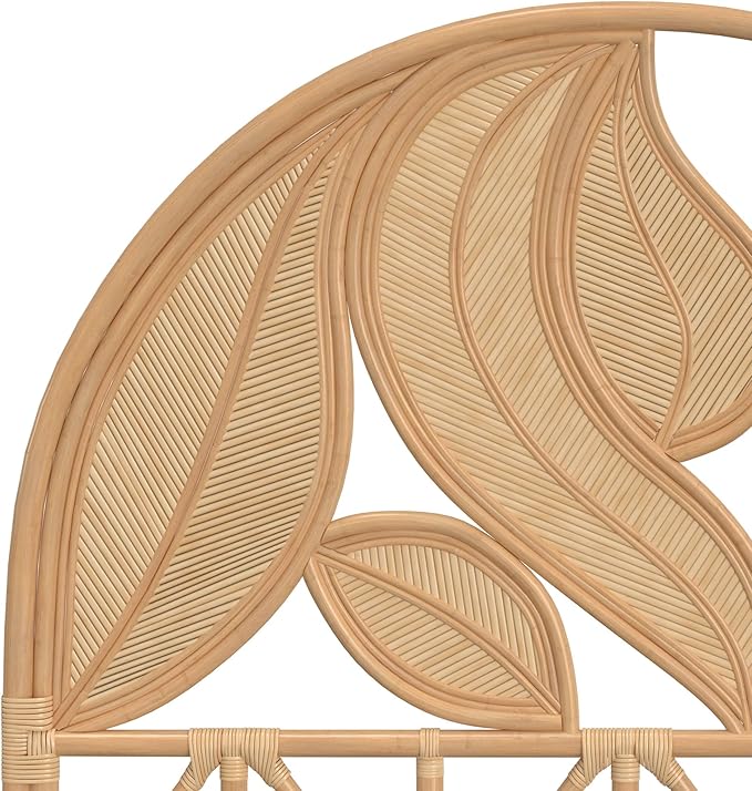 Kouboo Palm Springs Rattan Headboard for Twin Size Beds Natural Boho Style with Intricate Palm Leaf Pattern and Arch Perfect for Coastal Beach Bedroom Made from Rattan 42 in Wide from