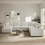 Modern Sectional Linen Couch for Living Room V-Shape Sofas,7 Seat Modular Cloud Sofas,Couches Cushion Covers Removable,Cozy Feather Down Sofa for Apartment Cream White