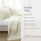 Lush Decor Hygge Geo Pattern Striped 3 Piece Quilt Bedding Set, King, Ivory