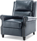 Pushback Recliner Chairs Set of 2, Faux Leather Wingback Recliner Chair, Upholstered Armchair Push Back Recliner with Wood Legs, Rivet Trim Single Sofa Accent Chair for Living Room, Bedroom, Navy