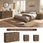 3-Piece Modern Bedroom Furniture Set, Wide 7-Drawer Dresser & 2-Drawer Nightstands Set of 2, Natural Wood Dresser and Nightstand Sets for Bedroom, Hallway, Walnut