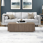 Henn&Hart 48" Fluted Rectangular Low-Profile Coffee Table for Living Room, Family Room, or Office, Antiqued Gray Oak