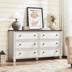 Farmhouse Dressers & Night Stand Set of 4, Wood 54" Wide 6 Drawer Dresser & 35" Tall Chest of Drawers, 18" Roman Column Nightstand Set of 2, Bedroom Furniture Dresser Sets for Home Living Room Hallway