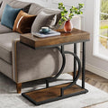 Tribesigns Narrow Side Table Brown Black C Shaped End Table Modern Bedside Tables for Couch, Small Sofa Tables with Metal Frame for Living Room (1, Brown+Black)