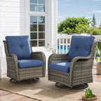HUMMUH 4 Piece Outdoor Patio Furniture Set Wicker Conversation Bistro Set Swivel Rocker Chairs with 2pcs Ottomans for Backyard, Porch, Balcony