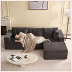 107" Boneless Couch with Deep Seat, Modular Sectional Sofa, Cloud Sectional Couch for Living Room, No Assembly Required, Corduroy, L-Shape Right，Grey