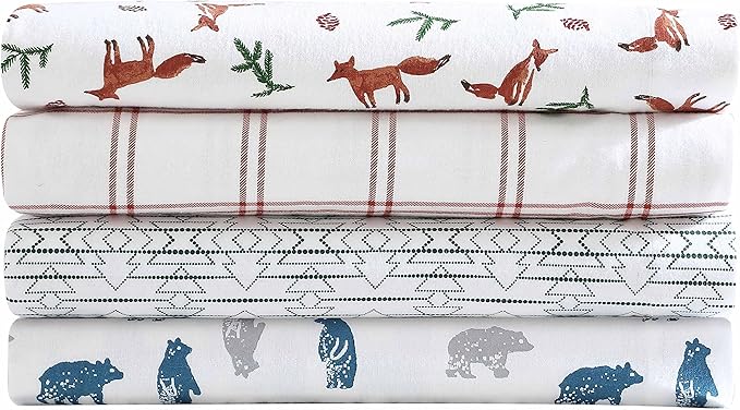 Eddie Bauer- Twin XL Sheet Set, Cotton Flannel Bedding Set, Brushed for Extra Softness, Cozy Home Décor (Bear Mountain Grey, Twin XL)