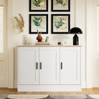 Anystyle 43.3”W White 3 Door Buffet Cabinet, Coffee Bar with Adjustable Shelf, Kitchen Sideboard for Living Room, Kitchen