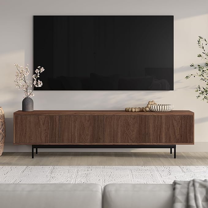 Henn&Hart Rectangular TV Stand for TV's up to 85" in Satin Walnut, for Home, Living Room, Bedroom, Entertainment Room, Office