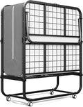 INTERGREAT Folding Bed, 75" x 31"Cot Size Portable Folding Beds for Adults, Metal Foldable Bed on Wheels for Guest, Space Saving Roll Away Beds for Easy Storage