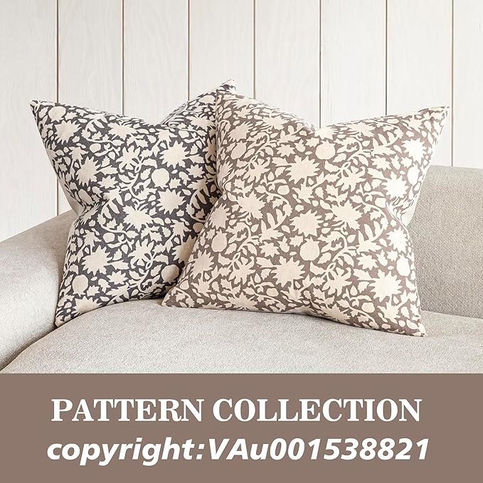 Foindtower Set of 2 Decorative Neutral Floral Throw Pillow Covers Accent Farmhouse Cushion Covers Boho Vintage Pillowcase for Couch Sofa Bedroom Living Room Home Decor,20×20 Inch,Tan