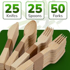 Wooden Cutlery Set - 100 Pcs Disposable Bamboo Forks, Spoons, Knives - Compostable 100% Natural Bamboo Utensils for Parties, Picnics, Camping, Weddings - Eco-Conscious Dining Supplies