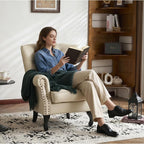 Modern Accent Chair Set of 2, Mid-Century PU Leather Armchair with Solid Wood Legs, Single Sofa Chair for Living Room, Bedroom, Leisure Room, or Reading Room(Ivory White)