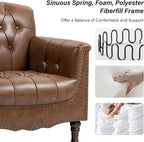 Faux Leather Accent Chair, PU Leather Modern Comfy Upholstered Armchair with Wood Legs & Nailhead Trim for Living Room, Bedroom (Brown,Set of 2)