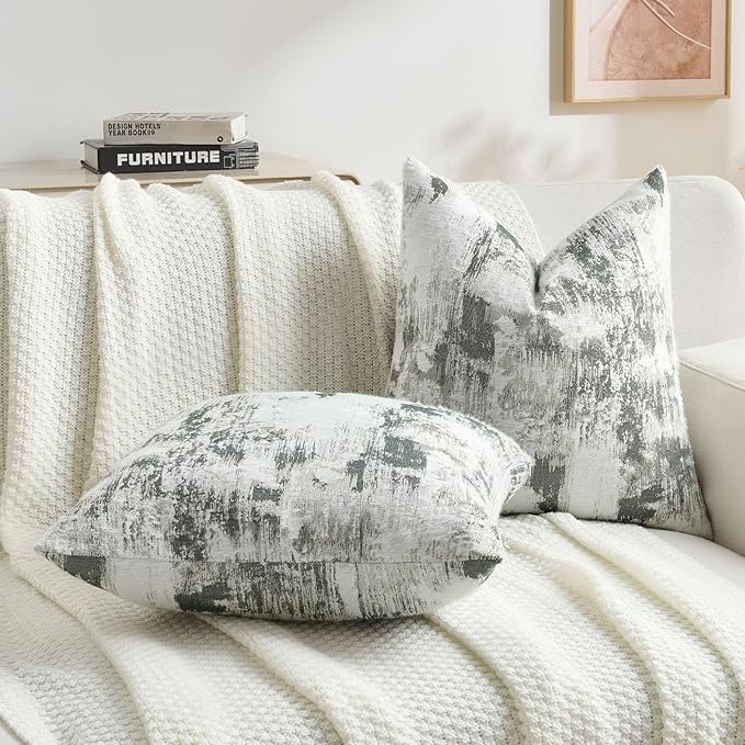 FUTEI Dark Green White Decorative Throw Pillow Covers 20x20 Inch Set of 2,Soft Faux Cashmere Jacquard - Textured & Cozy Cushion Case,Modern Home Decor for Couch Bed Living Room