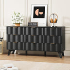 9 Drawer Dresser, Modern Fluted Storage Dresser with Deep Drawers and Metal Handles, Wood Chest of Drawers Storage Organizer for Bedroom, Living Room, Hallway (Black)
