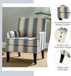 HULALA HOME Modern Accent Chairs Set of 2, Farmhouse High Back Striped Chairs with Wooden Legs & Nail Head Trim, Comfy Upholstered Armchairs for Living Room/Bedroom (Stripe Blue)