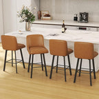 Swivel Counter Height Bar Stools Set of 4, 30''H Upholstered Barstools with Backs, Modern Bar Stool Chairs for Kitchen Island, Metal Legs, Faux Leather, Whiskey Brown Stools Counter Chair