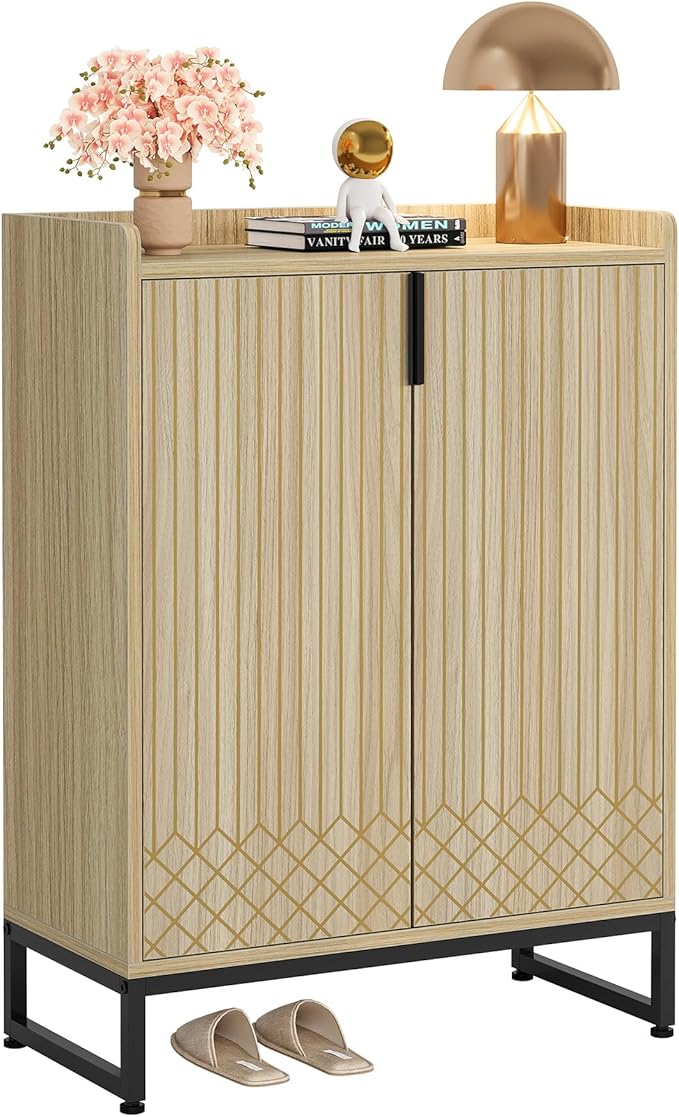 Tribesigns Shoe Cabinet with Doors,Natural 5 Tiers Shoe Storage Cabinet for Entryway, 25 Pairs Wooden Shoe Rack Cabinet, Modern Shoe Organizer Storage for Living Room, Bedroom, Hallway, Closet