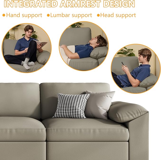 EASE MOOSE Faux Leather Sectional with Ottoman, Oversized Modular Couch, Modular Sectional Sofa with Deep Seat, Scratch Resistant Faux Leather Material, U Shaped Couch for Big Spaces, Light Grey