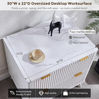 T4TREAM 2 Drawer File Cabinet, 30" Fluted Lateral File Cabinet w/Files Hanging Rod for Letter/Legal/A4, Large Tabletop for Printer, Office Wood Printer Cabinets, White