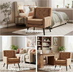 Mid-Century Modern Accent Chair, Plush Suede Fabric with Button Tufted High Back & 5" Thick Cushion, High Comfort Reading Chair for Living Room, Bedroom, Office (Brown)
