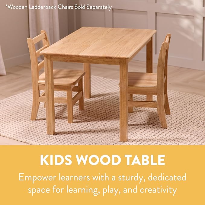 Kids Wood Table, Rectangle, 24in x 36in, Kids Furniture, Natural