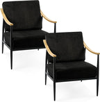 Modern Accent Chairs Set of 2 for Living Room Bedroom Mid Century Arm Chairs Upholstered Office Accent Chairs Comfy Waiting Room Chairs with Metal Frame, Black