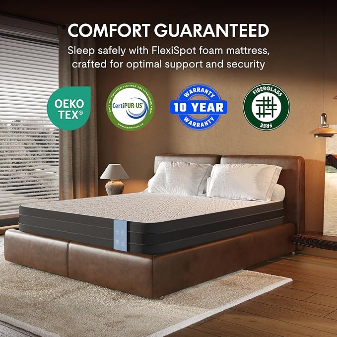 FLEXISPOT S2E-PRO Adjustable Bed Frame Base Queen with 10-Inch Cooling Gel Memory Foam Mattress, Head and Foot Incline, Zero Gravity, One-Touch Flat, 2 Memory Settings, Wireless Remote, Flashlight